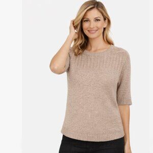 Melissa Paige Elbow-Sleeve Ribbed Sweater in Oxford Tan